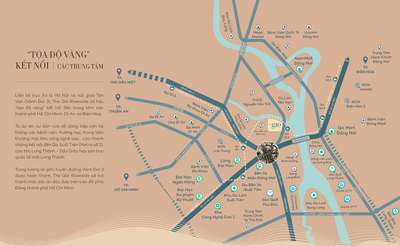 Kết nối vị trí The Gió Riverside Dĩ An